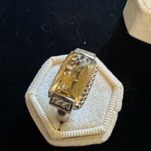 Judith Ripka Sterling Silver Yellow Quartz & CZ Ring